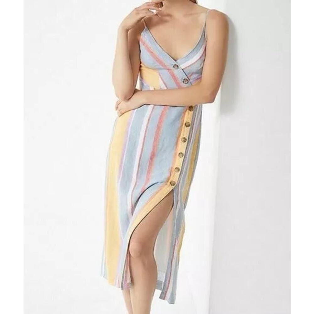 Urban Outfitters Linen blend Striped Amber Button-Down Linen Midi Dress sz med
